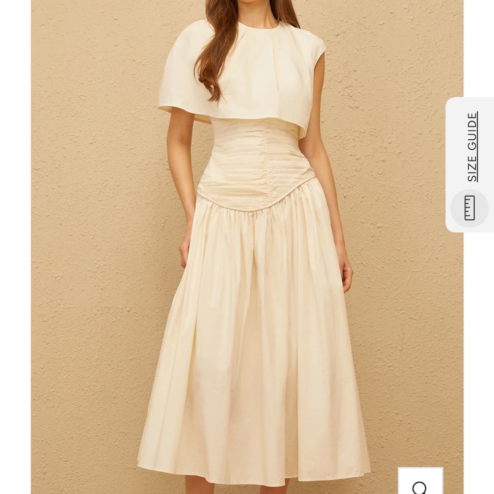 Miss Rosier Boglarka Cream White Asymmetrical Ruched Midi Dress